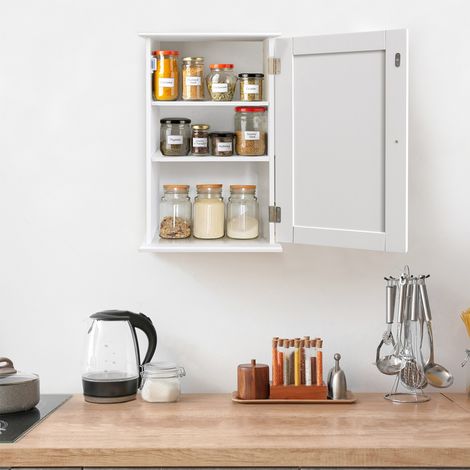 Bathroom Wall Cabinet Storage Cupboard Wooden Shelves White (1/5)