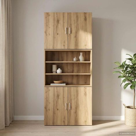 Étagère Murale en Chêne Massif avec Rangement, 80 x 42,5 x 64 cm, Meuble de Suspension Design pour Salon et Entrée (1/5)