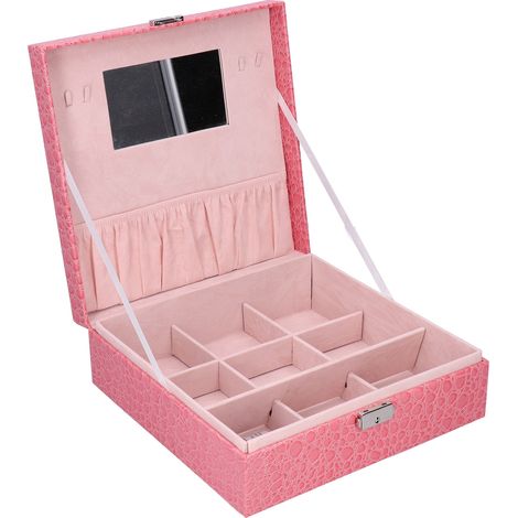 Boîte à bijoux en similicuir rose, idéale pour les filles. Boîte de rangement pour montres et bijoux, parfaite pour les filles. (1/5)