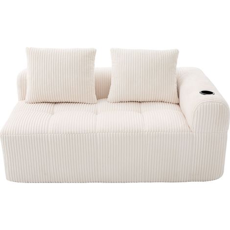 Canapé 2 places confortable en velours côtelé – sans montage, coussins de dossier moelleux, poche de rangement latérale pour télécommande et téléphone, porte-gobelet intégré – soigné et esthétique. (1/5)