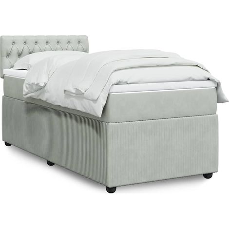 Boxspringbett mit Matratze Hellgrau 90x200 cm Samt