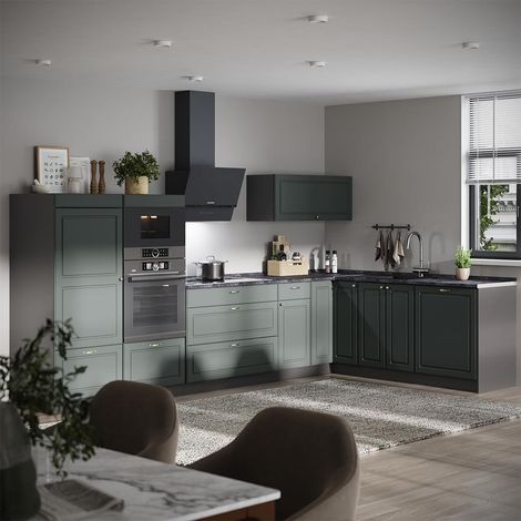 Cucina angolare completa Fame-Line, Verde-oro rustico/Antracite, 347 x 207 cm senza piano di lavoro, Vicco (1/5)