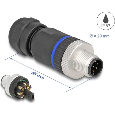 Delock M12 Conector codificado A de 8 pines macho para montaje con conexión por tornillo