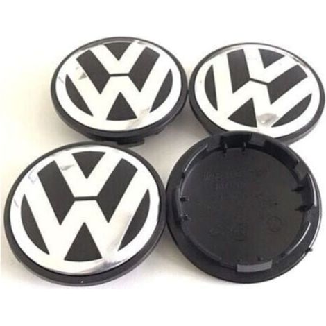 Tuserxln – Cache-moyeux Volkswagen 65mm – Lot de 4 – Noir/Chrome en PC+ABS – Protection contre la poussière et débris - 3B7601171 (1/4)