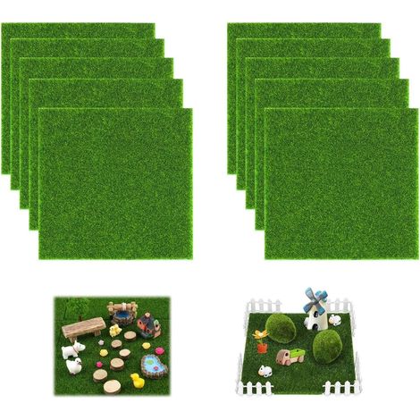 10 Pièces Gazon Artificiel 15 x 15 cm, Fausse Pelouse Exterieur, Miniature Tapis Gazon, pour Décoration de Jardin, Balcon,Terrasse et Décoration Paysagère