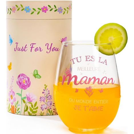 Cadeau Maman, Anniversaire Verres à vin 580ml, pour “Tu es la Mama-n du Monde Entire, Je t' aime Verrerie, vec Boîte Exquise
