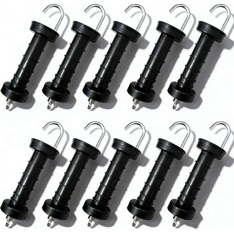 Torgriffe für Elektrozäune, 10er-Pack extra große Kunststoffgriffe mit Federriegeln aus Eisen/Metall – schwarz (1/5)
