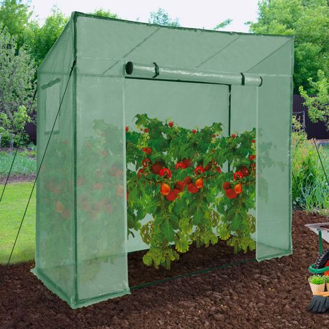 Invernadero de jardín, invernadero para tomates de 200 x 78 x 169 cm, de acero + lona anti-UV con puerta y 2 ventanas, apto para