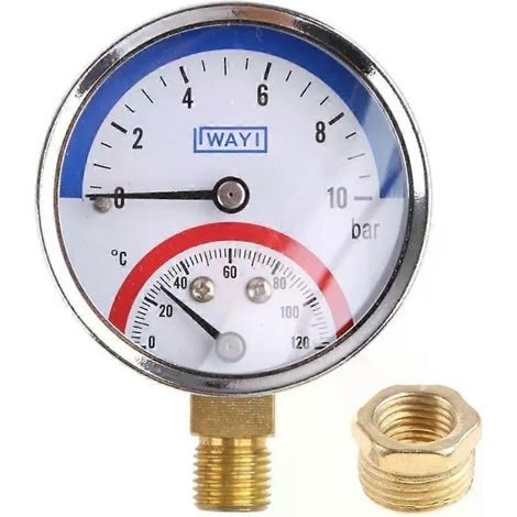 2-in-1 Manometer und Thermometer, 10 bar, Temperatur- und Druckanzeige, 0–120 °C (1/4)