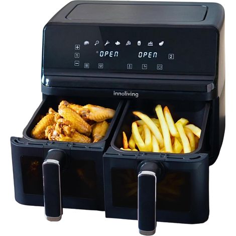 Innoliving Friggitrice ad Aria INN-798 Doppio Cestello 2700W, da 8 Litri, 2 Griglie, TouchScreen Intelligente, Cottura Sincronizzata o Separata, Finestre di Controllo Trasparenti, Piedini (1/5)