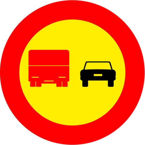 Señal de obra adelantamiento prohibido a camiones en acero galvanizado SEKURECO                                                          90 cm (1/3)
