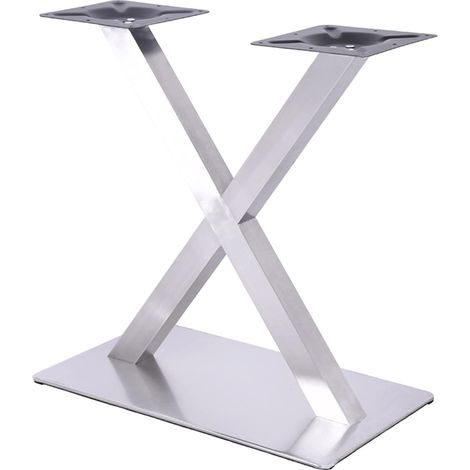 Gambe per tavolo in acciaio inox spazzolato - Modello con piedini per tavolo - Gambe per tavolo - Gambe per tavolo - Gambe per tavolo - Metallo - Doppia gamba per tavolo - Design argento - Forma a X: (1/5)