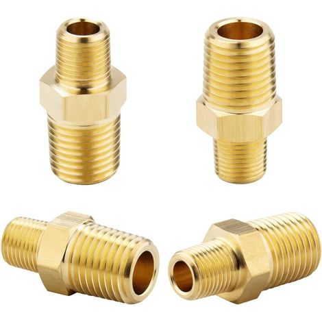 1/4 NPT x 1/8 NPT Sechskant-Außengewindeverschraubungen aus massivem Messing, Rohrverbinder aus massivem Messing, gleichschenklige Endverbinder, 4 Stück (1/5)