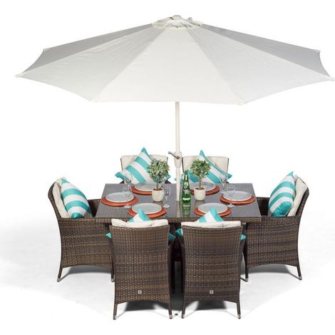 Savannah Rectangular 6 Seater Rattan Patio Dining Set - Brown (1/5)