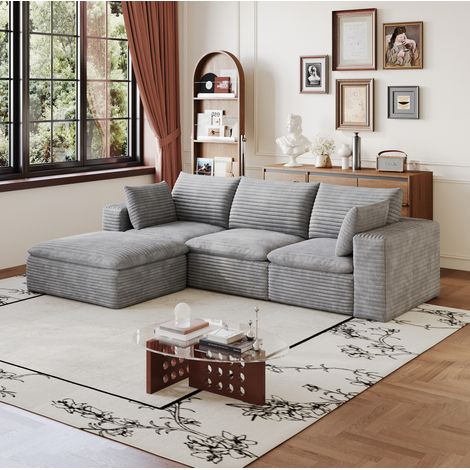 Canapé modulaire 260 cm gris en tissu avec soutien en mousse et rembourrage amovible (1/5)