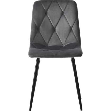 Lot 4 fauteuils cuisine gris foncé - Velours - Assise et dossier velours - Structure métallique - Pieds métal - Design élégant (1/5)