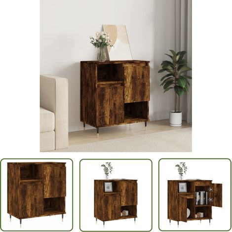 The Living Store Buffet Chêne fumé 60x35x70 cm Bois d'ingénierie - Buffet - Meuble De Rangement - Armoire - Commode - Mobilier (1/5)