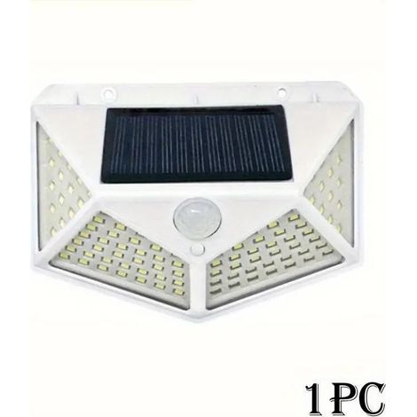 (100 LED blanches) 1 applique solaire murale extérieure avec détecteur de mouvement PIR, étanche, compatible avec les escaliers, les cours, les jardins et la décoration de rue. (1/5)