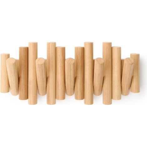 Solid wood coat rack, 37.5 x 16 cm, 5 hooks, bedroom bag hook, wall-mounted coat hook for entryway