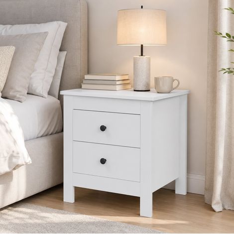 MODFU – Table chevet 48x39,5x51 cm MDF – 2 tiroirs et patins antidérapants – Glissières à billes et 30 kg – Chambre – Blanc (1/5)
