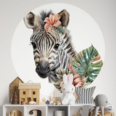 Sticker mural rond / cercle Enfants - Zèbre - Diamètre 30 cm - Adhésif MAT (1/2)