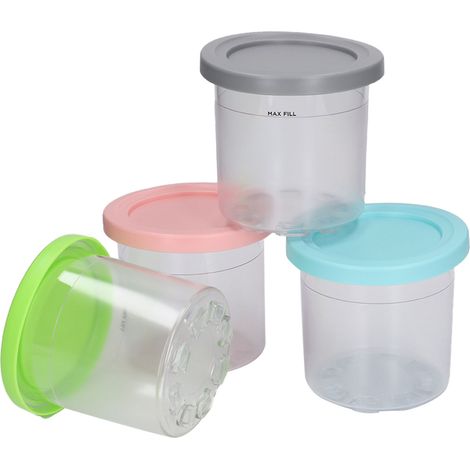 Transparente, wiederverwendbare Eisbecher mit Deckel für hausgemachtes Eis (4 Stück, 4 Farben) – kompatibel mit den Modellen NC299AMZ und NC300s. (1/5)