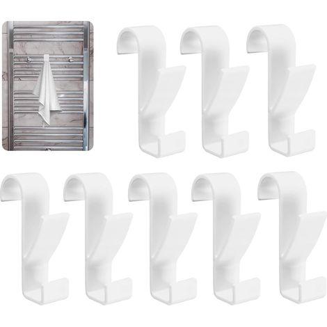 8 pezzi ganci per asciugamani per termosifoni da bagno, ganci per stendibiancheria in plastica, adatti a tutti i termosifoni standard (bianco) (1/5)