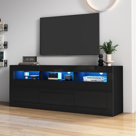 MEUBLIV Mueble TV 160x35x60 cm negro – LED integrada, 3 nichos, 2 cajones (1/5)