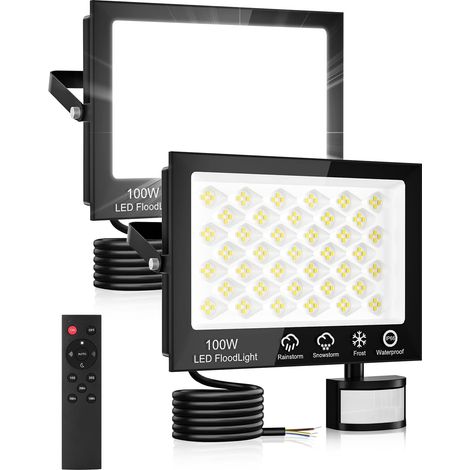 Projecteur LED Exterieur Detecteur de Mouvement 100W,10000LM Spot LED Extérieur avec Télécommande,6500K Blanc Froid Projecteur Extérieur,IP66 Etanche Eclairage Exterieur pour Garage Jardin Patio