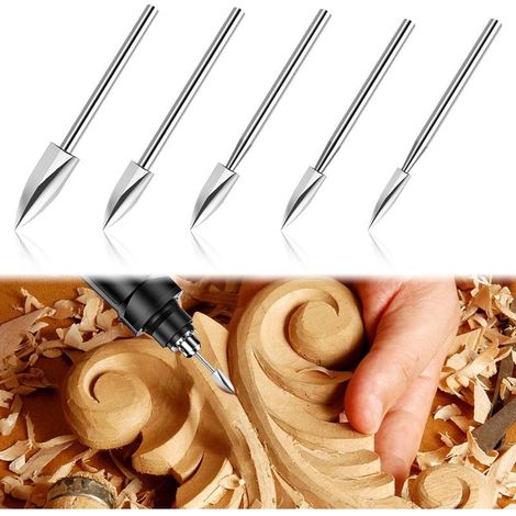 Outils de sculpture sur bois : 5 forets en acier blanc pour la sculpture et la gravure du bois, idéaux pour le tournage et la fabrication de meubles en bois. (1/4)