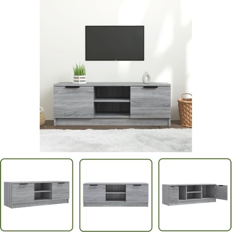 The Living Store TV-Schrank Grau Sonoma 102x35x36,5 cm Holzwerkstoff - TV Schrank - Holzwerkstoff Möbel - Grauer Wohntisch - Regal Für Fernseher - Aufbewahrungsschrank (1/5)