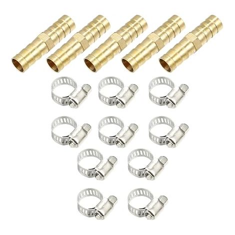 Raccords Droit 10mm Laiton Cannelé Connecteur Tuyau avec Colliers (1/5)