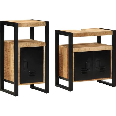 vidaXL Set di mobili per il bagno 2 pcs Legno di mango solido e grezzo (1/5)