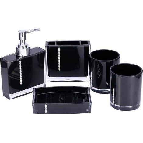 Accessoires de salle de bain - Set de 5 pièces - Résine noire - Écologique - Pratique