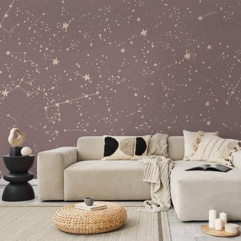 Carta da parati fotografica - Cielo notturno - costellazioni e stelle artistiche in tonalità pastello / Motivi galattici - stelle e costellazioni delicate in colori caldi