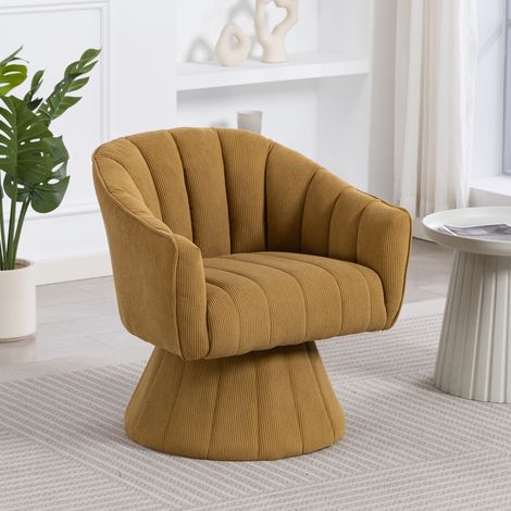 Fauteuil pivotant 70x66x72 cm jaune moutarde en velours côtelé avec rotation 360° (1/5)