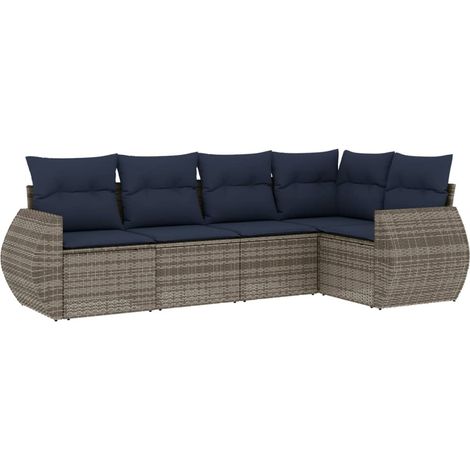 Maison Exclusive - Set Divani da Giardino 5 pz con Cuscini Grigio in Polyrattan