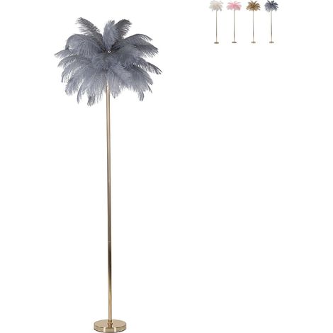 Lámpara de pie con pantalla de plumas y 3 puntos de luz h160cm Palm L - Gris (1/5)
