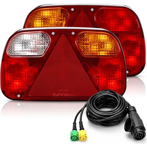 2PCS Feu de Remorque Feux Arrière,12V Feu Remorque arriere Kit,Feu Arrière de Remorque avec 6 Fonctions,5,5m De Long 13 Broches Câbles,pour Camion Remorque Caravane Tracteur (1/5)