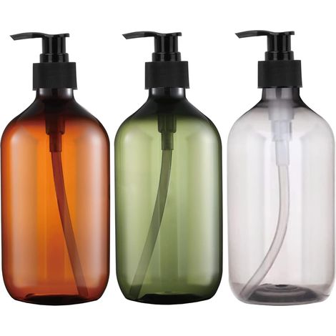 Set mit 3 leeren 500-ml-Pumpflaschen: Shampooflasche, Lotionspender, nachfüllbare Seifenflasche und Duschgelflasche. – AquaForge (1/5)