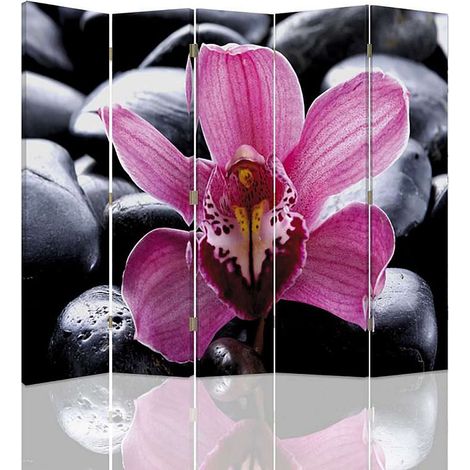 Paravent zen déco intérieure, séparateur pièce élégant - 180 x 180 cm - 1 face déco, 1 face noir