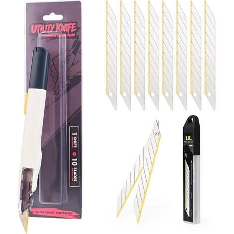 Cutter-Messer 9mm mit 10 Titan-Klingen, 30° Bastelmesser für präzises Schneiden