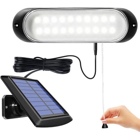 Lampe solaire suspendue intérieure/extérieure, étanche IPX4, 20 LED, lampe solaire murale avec commande par cordon, idéale pour le jardin, le garage et les allées. (1/4)