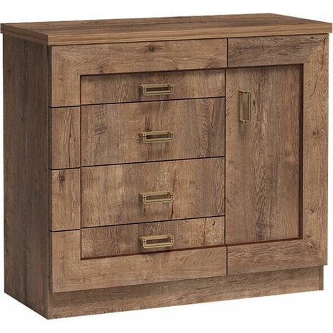 Cómoda Lircava 117, Roble de lefkada, Con cajones y puertas, Número de cajones: 4, 91x100x44cm