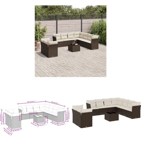 vidaXL 10-tlg. Garten-Sofagarnitur mit Kissen Braun Poly Rattan