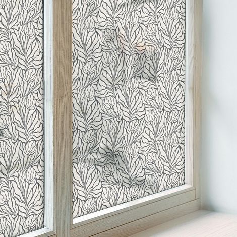 Sichtschutzfolie 100x100 cm Folie für Schlafzimmer PVC Sichtschutz Fenster Milchglas Selbstklebend Blickdicht UV-Schutz Dekorativ Blätter Blüten