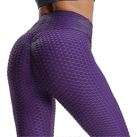 Leggings pour femmes, taille haute, pantalon de yoga, effet push-up, jacquard, froncé, gainant, effet ventre plat, effet push-up, gris, blanc, noir, violet, fitness, salle de sport.-S-Purple