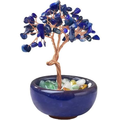 Arbre de Vie en Lapis Lazuli et Quartz Rose, décoration artisanale en pierre naturelle pour maison ou b - Lapis-lazuli - 81 Cristaux (1/5)