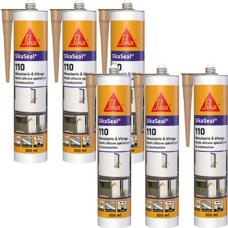 Paquete de 6 SIKA SikaSeal 110 Sellantes de silicona para ventanas y acristalamientos - Beige piedra - 300ml (1/4)