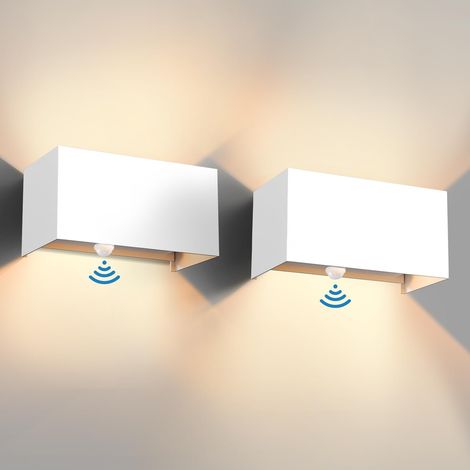 Applique murale extérieure 24 W avec détecteur de mouvement, IP65, blanc chaud 3000K, éclairage mural LED extérieur/intérieur en aluminium,Blanc(2PCS) (1/5)